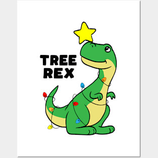 Tree Rex T-Rex Christmas Tree Dinosaur Merry Christmas Posters and Art